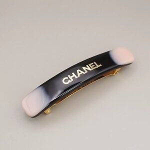 CHANEL Logo Hair Clip Barrette Accessory Black Pink Gold Made in France